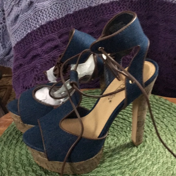 Adeline Denim Lace up Dress Sandle - Picture 2 of 5